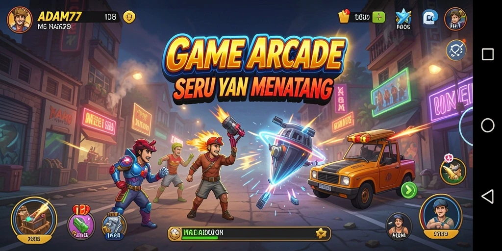 Screenshot menampilkan aksi seru dalam gameplay ADAM77.