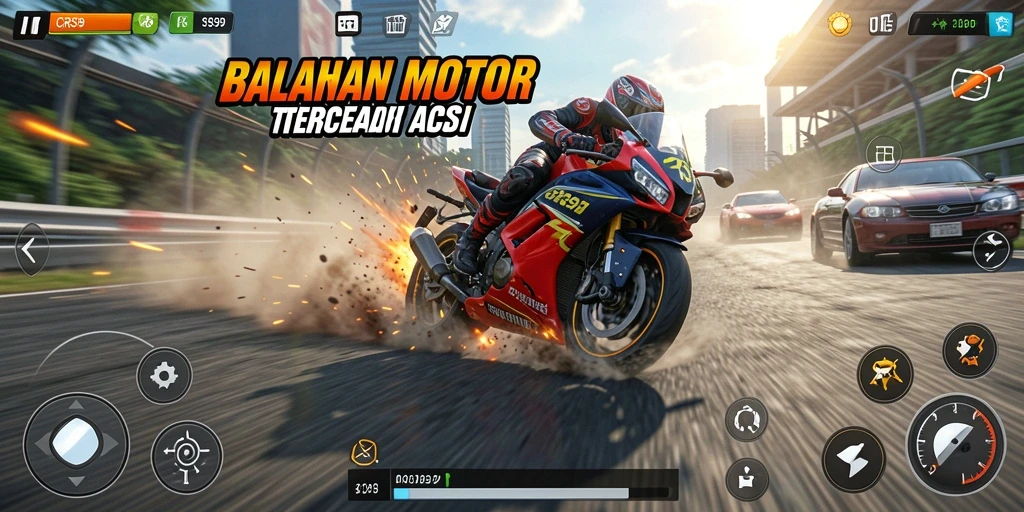 Gameplay mendebarkan dari balapan motor di CRS99.