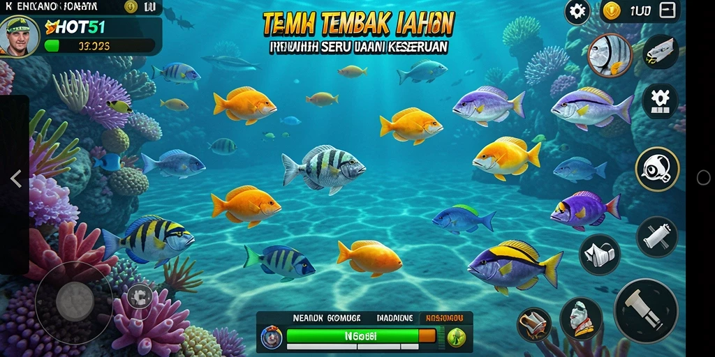 Gameplay HOT51 menampilkan berbagai aksi menangkap ikan yang seru dan menantang.