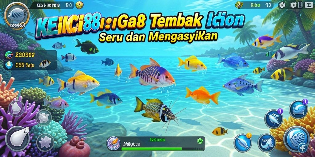 Gameplay KELINCI88 menampilkan aksi tembak ikan yang seru dan penuh warna.