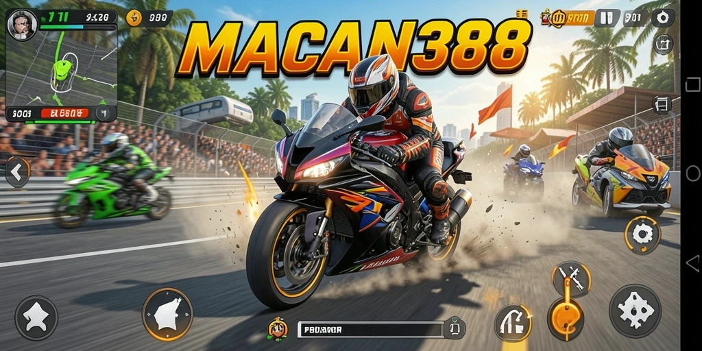 Gameplay mendebarkan di MACAN388 dengan balapan motor yang cepat.