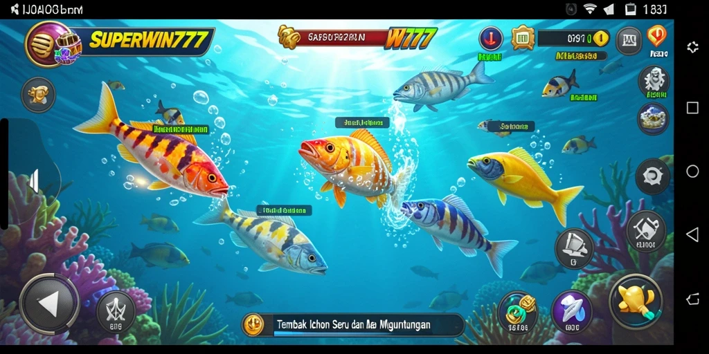 Screenshot gameplay SUPERWIN777 menampilkan aksi seru dalam menembak ikan.