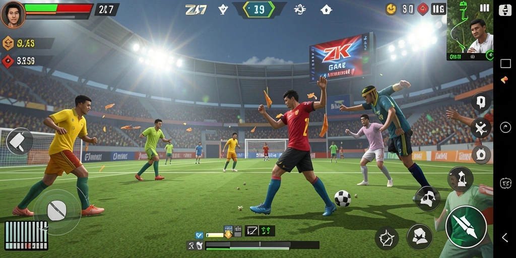 Tampilan gameplay ZK7 yang menampilkan aksi olahraga seru dan dinamis.